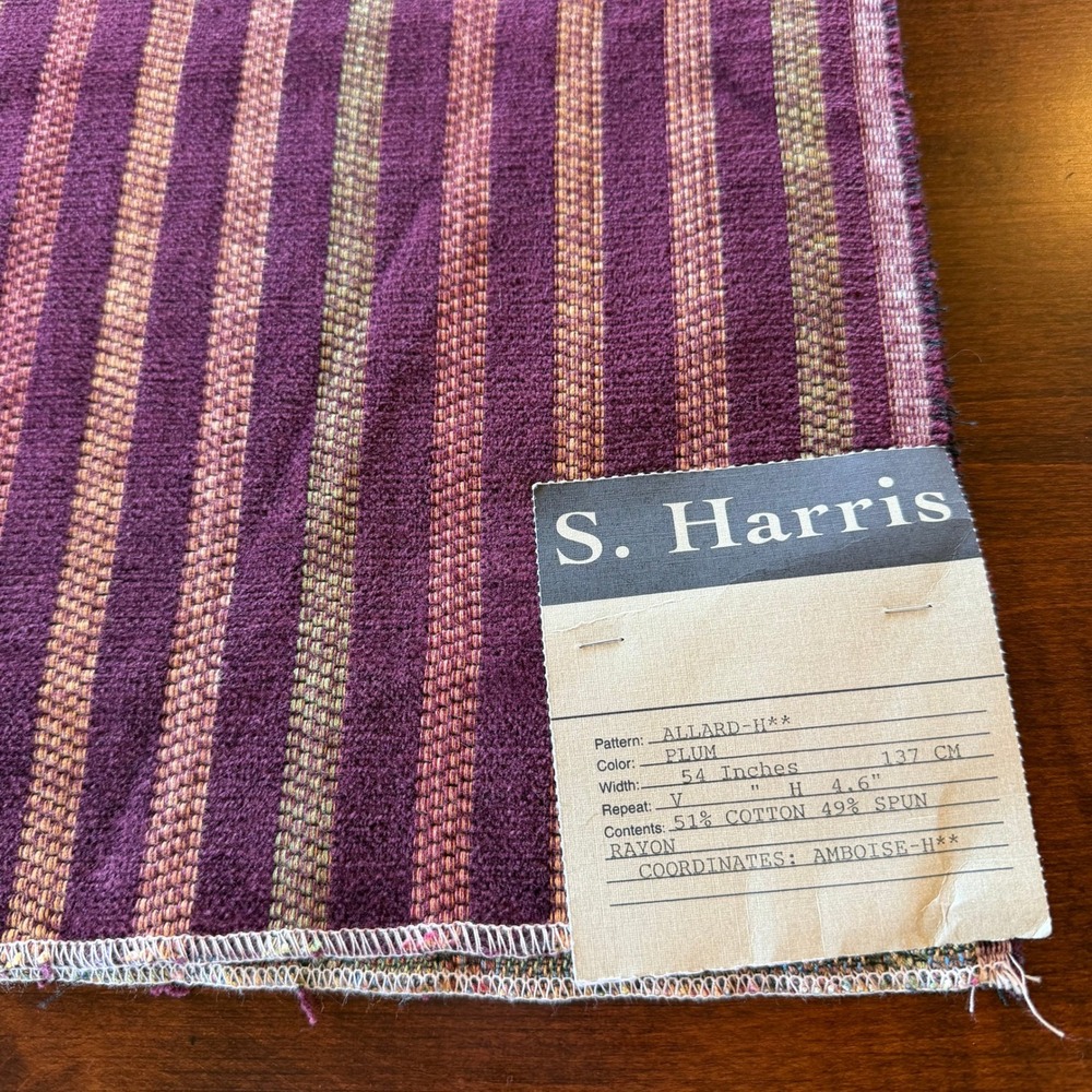 S Harris Allard Plum Striped Upholstery Fabric Remnant 52 x 23 Cotton Rayon